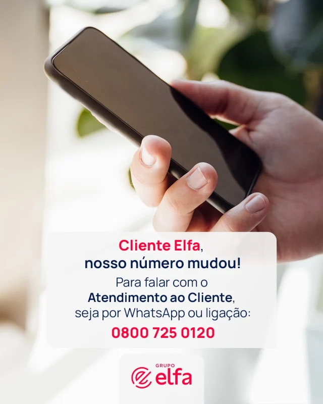 Atenção, clientes do Grupo Elfa! 🔔

Para facilitar ainda mais o seu contato, estamos atualizando o nosso canal de atendimento. Agora, você pode falar com o Atendimento ao Cliente via ligação ou Whatsapp, pelo mesmo número: 0800 725 0120.

Salve na sua agenda e continue contando com a agilidade da nossa equipe, sempre que precisar! ❤️

#GrupoElfa #atendimento #contato #CustomerCare #saúde #distribuição