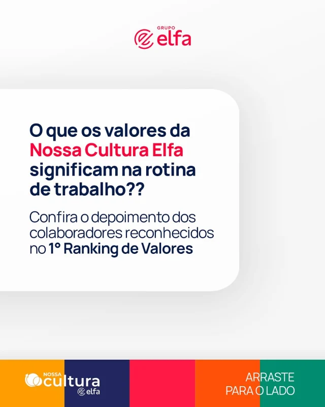 No Grupo Elfa, nossos valores são os pilares da nossa cultura e eles expressam o que acreditamos e como nos comportamos no dia a dia.

Os nossos colaboradores fortalecem nossa identidade ao viver os princípios que nos guiam em cada ação. ❤️

Divulgamos o primeiro Ranking dos Valores, com aqueles que se destacaram por representar na prática, todos os dias, o que há de melhor na nossa empresa.

Arraste para o lado para conferir os vencedores do último trimestre!

#GrupoElfa #saúde #distribuição #cultura #valores