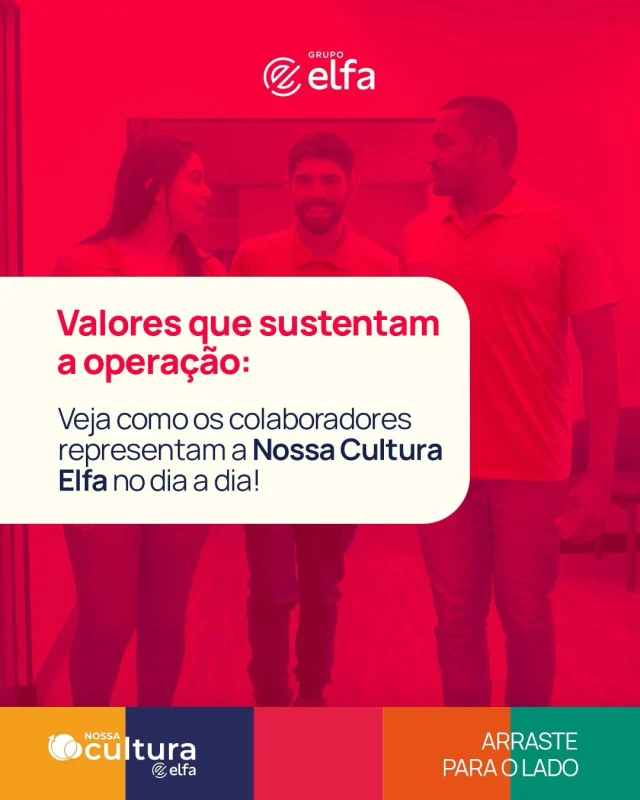 Ampliar os caminhos da saúde é um propósito que colocamos em prática por meio de valores que nos movem. ❤️

Na terceira edição do Ranking da Cultura Elfa, colaboradores que são referência de atuação, segundo seus próprios colegas, compartilharam o significado de cada valor no dia a dia do nosso trabalho aqui. Arraste para o lado e confira!

Com qual deles você mais se identificou? Conta para a gente aqui nos comentários! 💬

#GrupoElfa #saúde #valores